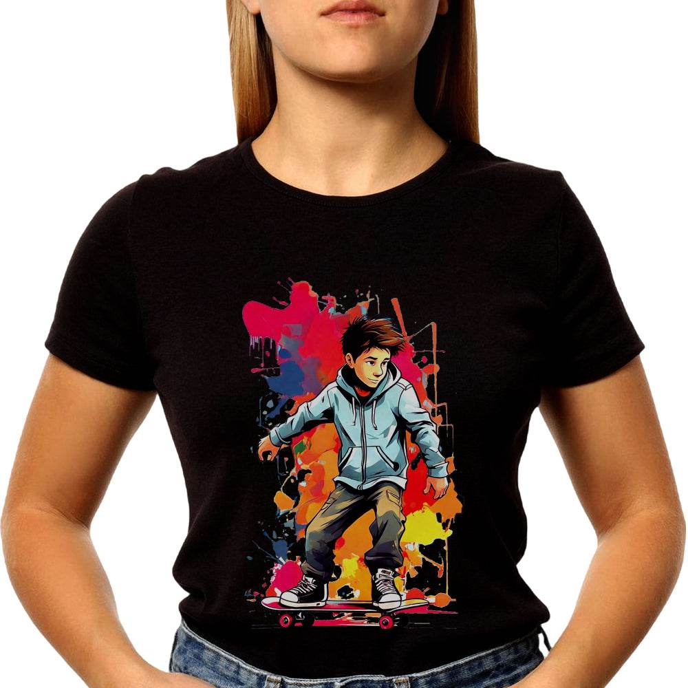 A Boy Skating - Unisex Round Neck Regular Fit 100% Combed Cotton Half Sleeve T-Shirt - Mojilo Mart