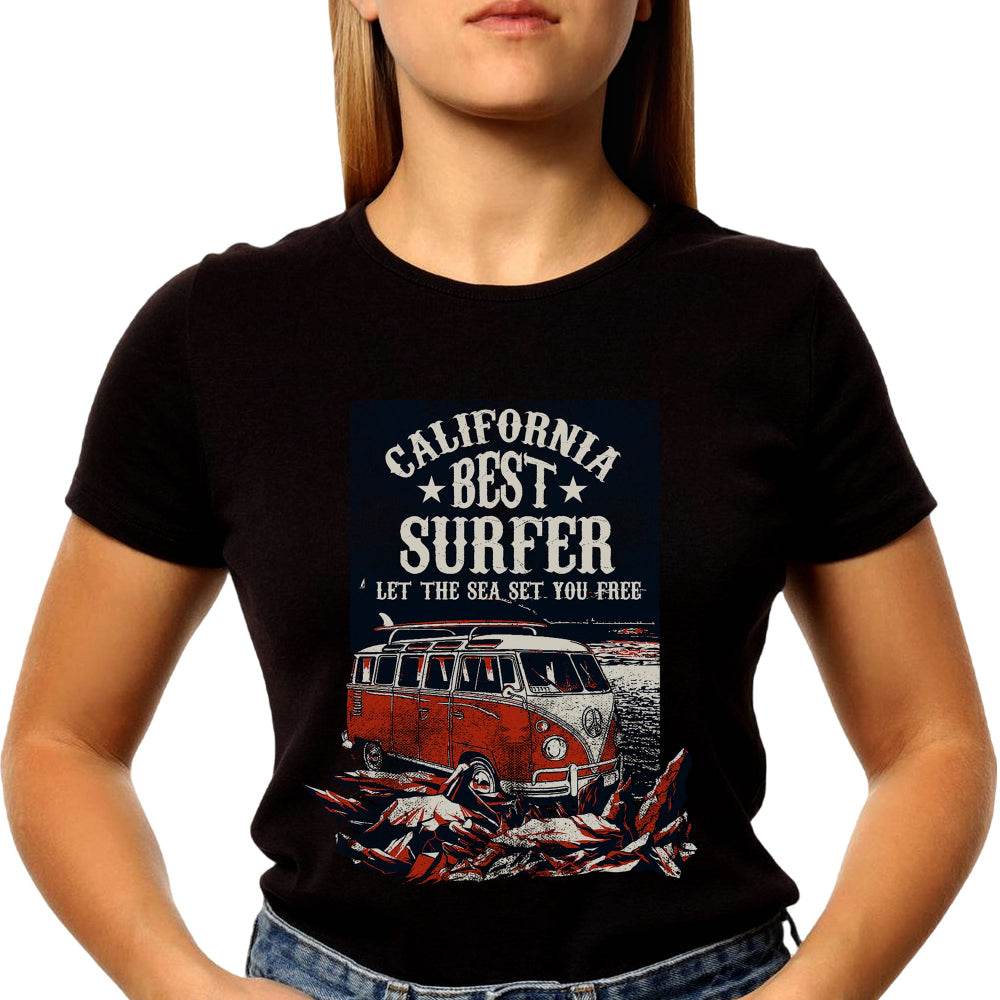 CALIFORNIA BEST SURFER LET THE SEA SET YOU FREE - Unisex Round Neck Regular Fit 100% Combed Cotton Half Sleeve T-Shirt - Mojilo Mart