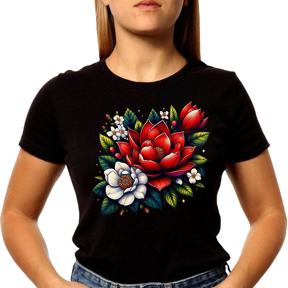 Colorful lotus flower design - Unisex Round Neck Regular Fit 100% Combed Cotton Half Sleeve T-Shirt - Mojilo Mart