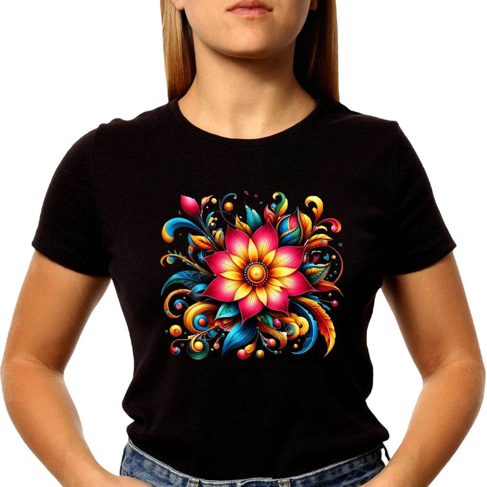 Colourful Beautiful Flowers Design - Unisex Round Neck Regular Fit 100% Combed Cotton Half Sleeve T-Shirt - Mojilo Mart