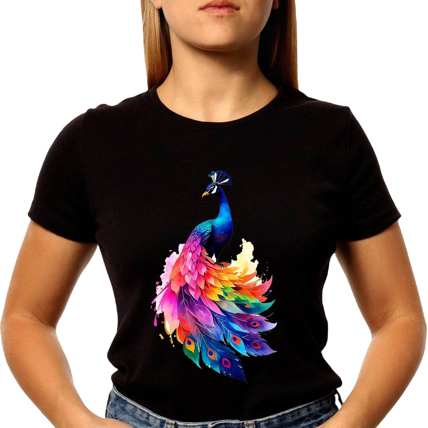 Cosmic Peacock Graphic Tee - Unisex Round Neck Regular Fit 100% Combed Cotton Half Sleeve T-Shirt - Mojilo Mart