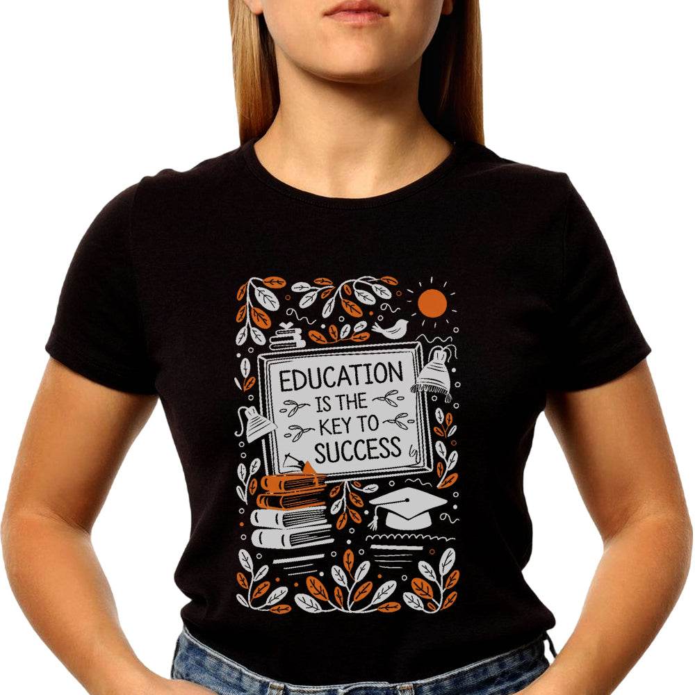 EDUCATION IS THE KEY TO SUCCESS - Unisex Round Neck Regular Fit 100% Combed Cotton Half Sleeve T-Shirt - Mojilo Mart