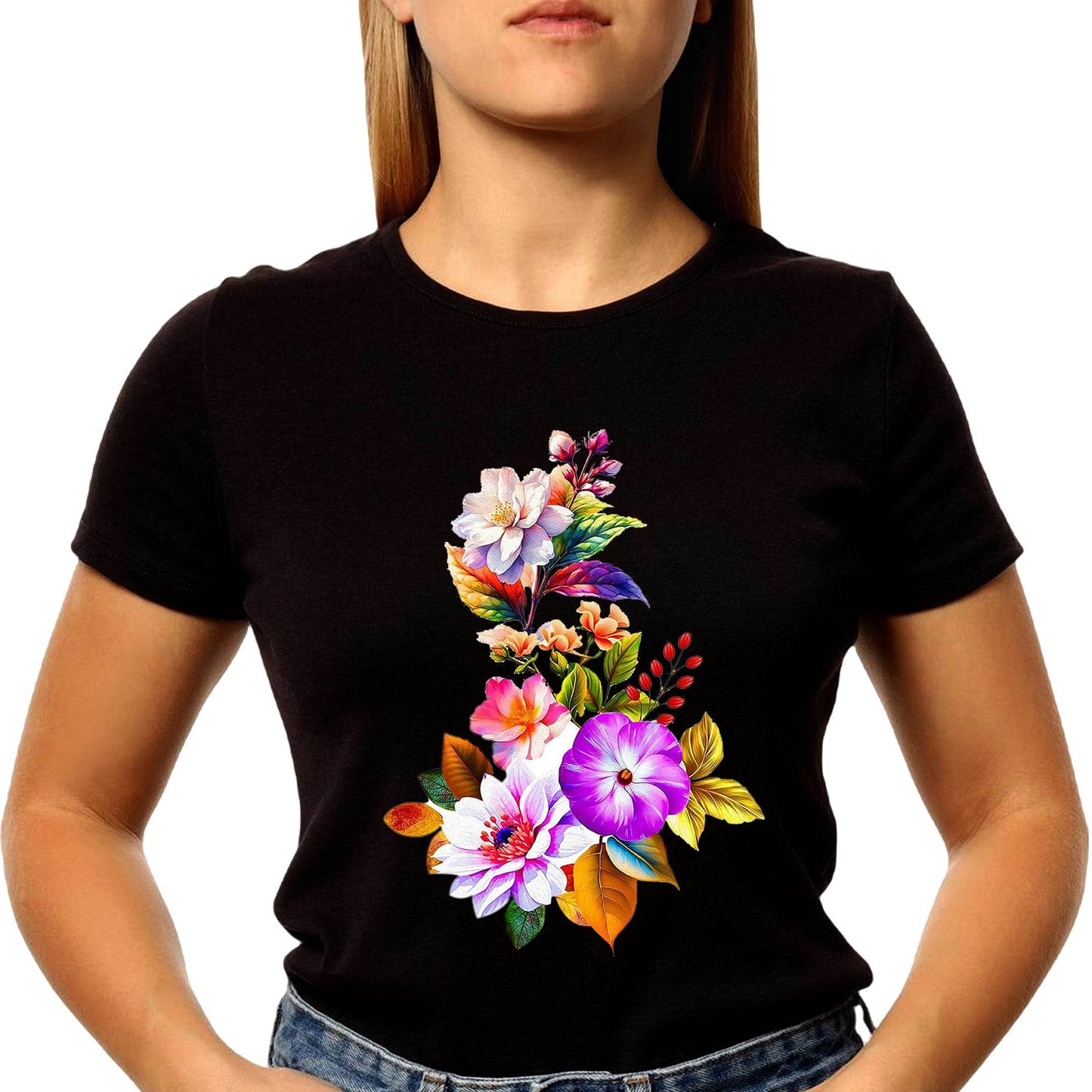 Floral Symphony - Unisex Round Neck Regular Fit 100% Combed Cotton Half Sleeve T-Shirt - Mojilo Mart