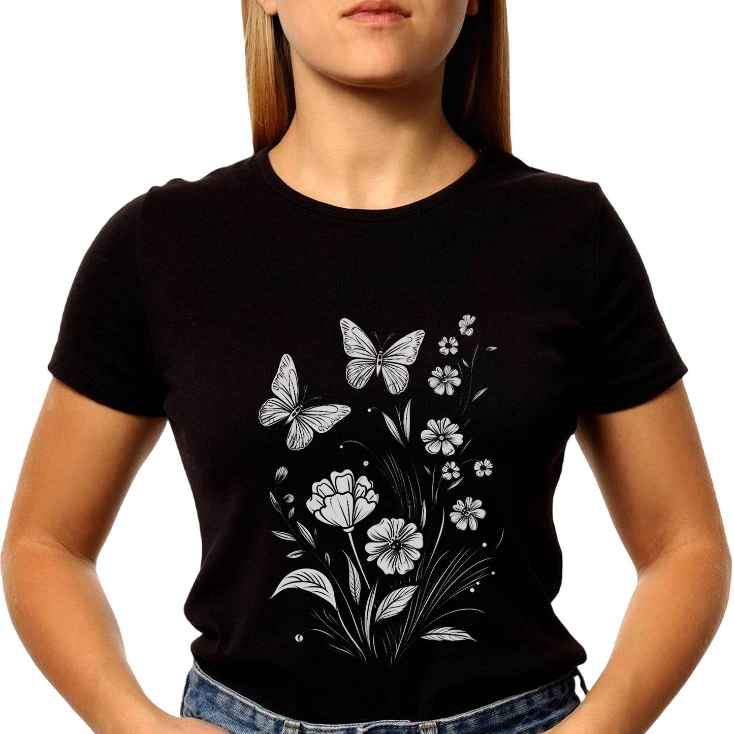 Flowers and Butterflies Kindle Lockscreen Trendy Bookish Design - Unisex Round Neck Regular Fit 100% Combed Cotton Half Sleeve T-Shirt - Mojilo Mart