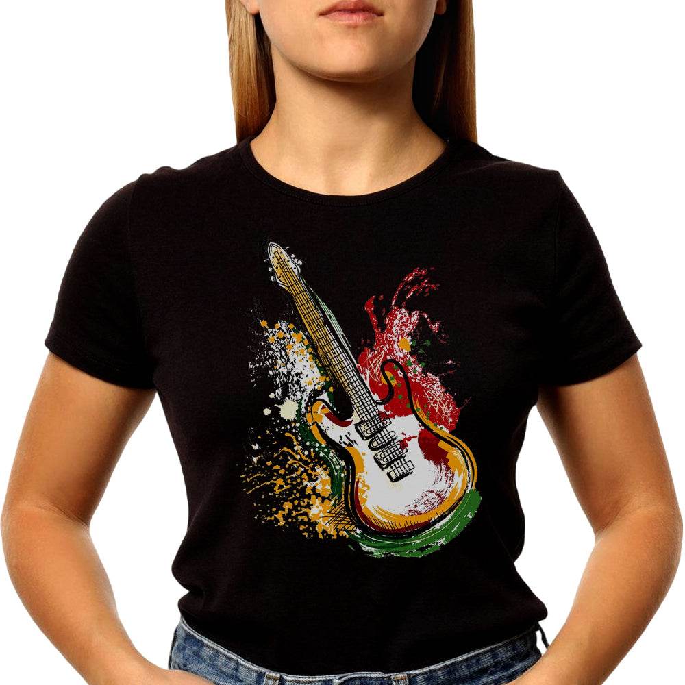 Guitar Dripping Paint Effect - Unisex Round Neck Regular Fit 100% Combed Cotton Half Sleeve T-Shirt - Mojilo Mart