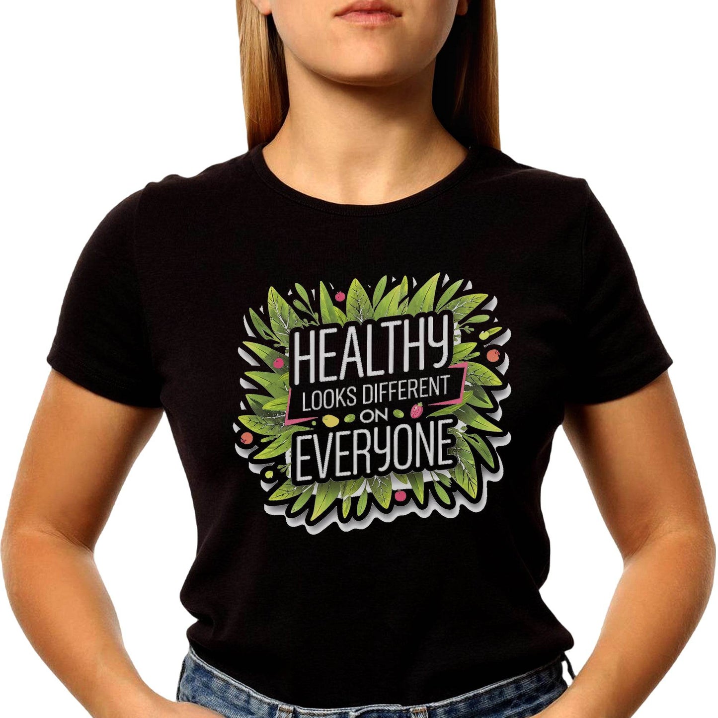 HEALTHY LOOKS DIFFERENT ON EVERYONE - Unisex Round Neck Regular Fit 100% Combed Cotton Half Sleeve T-Shirt - Mojilo Mart