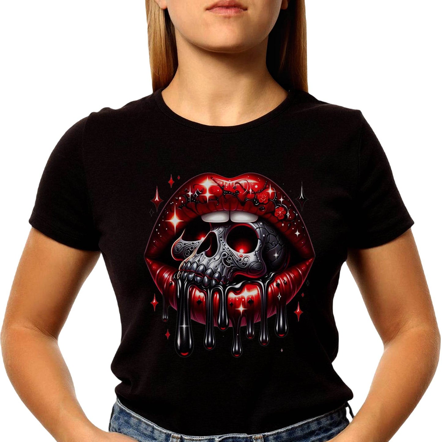 Halloween Lips Clipart - Unisex Round Neck Regular Fit 100% Combed Cotton Half Sleeve T-Shirt - Mojilo Mart