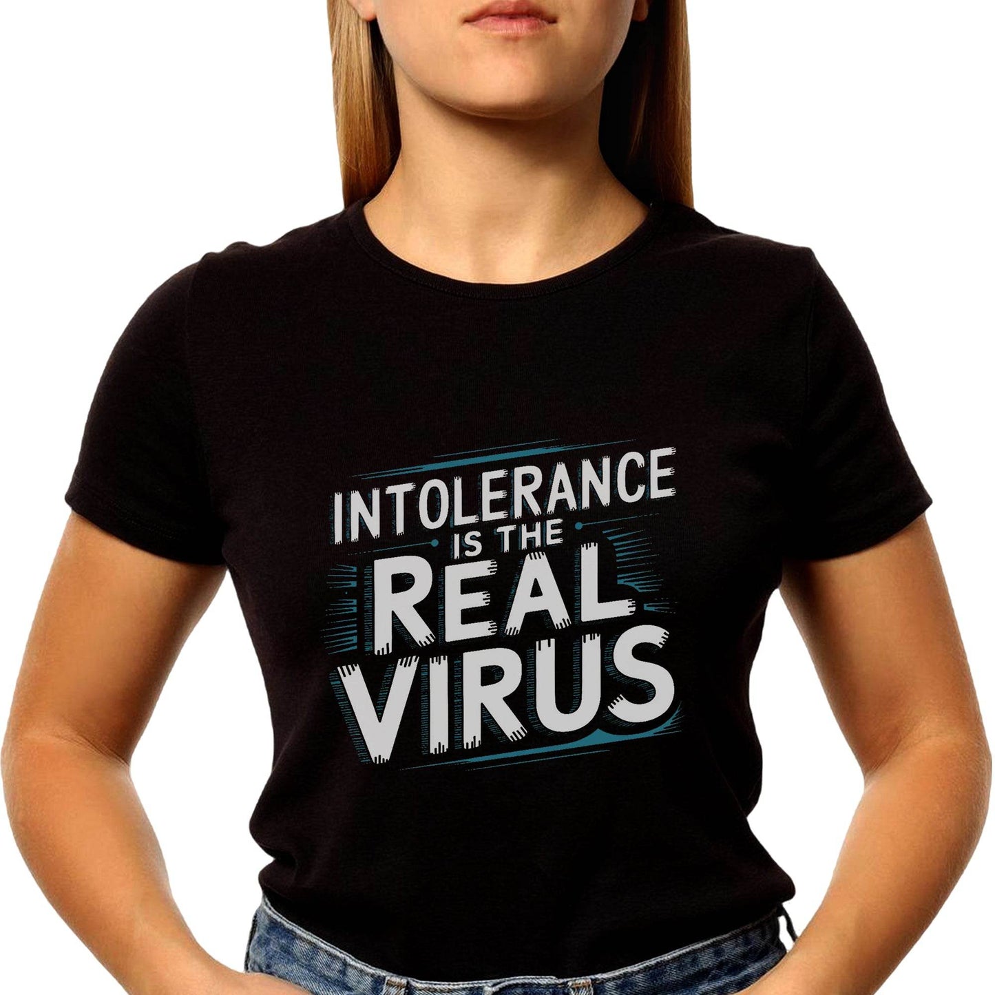 INTOLERANCE THE REAL VIRUS - Unisex Round Neck Regular Fit 100% Combed Cotton Half Sleeve T-Shirt - Mojilo Mart