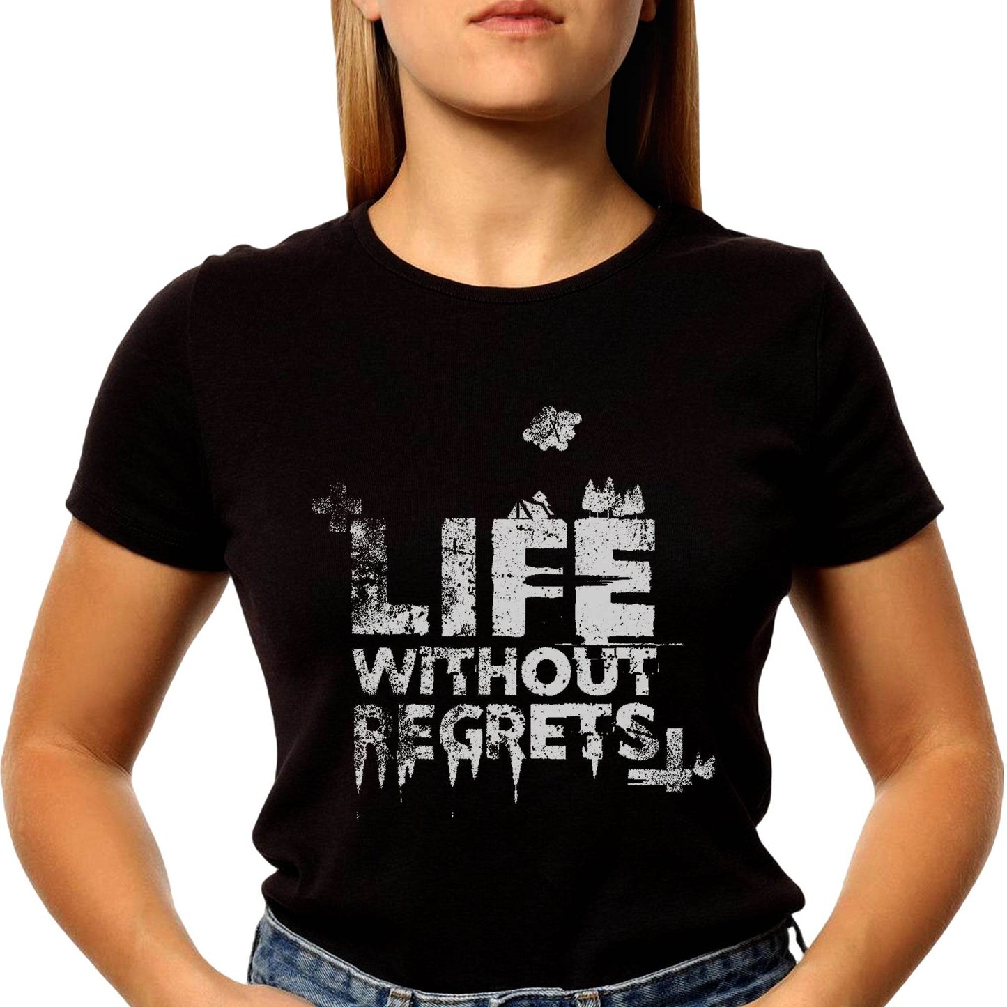 LIFE WITHOUT REGRETS - Unisex Round Neck Regular Fit 100% Combed Cotton Half Sleeve T-Shirt - Mojilo Mart