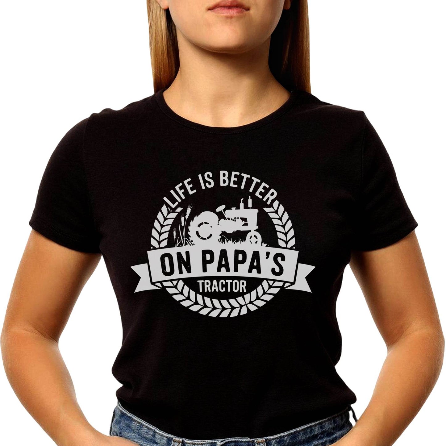 LIfe Is Better On Papa's Tractor - Unisex Round Neck Regular Fit 100% Combed Cotton Half Sleeve T-Shirt - Mojilo Mart