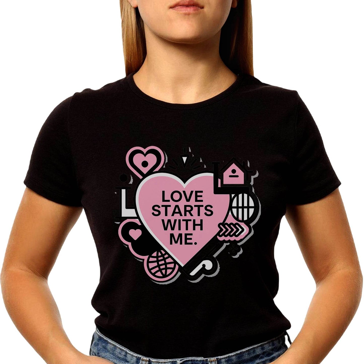LOVE STARTS WITH ΜΕ - Unisex Round Neck Regular Fit 100% Combed Cotton Half Sleeve T-Shirt - Mojilo Mart