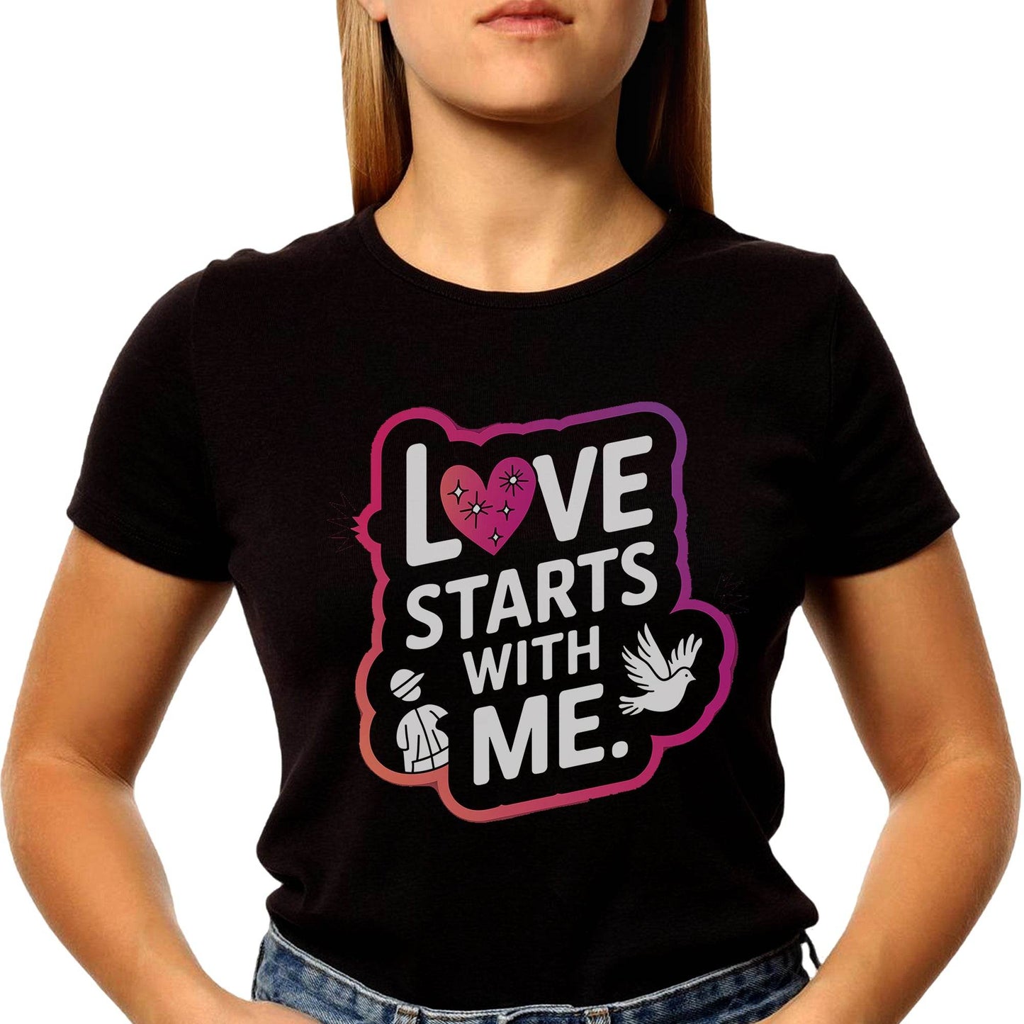 LOVE'S STARTS WITH ΜΕ - Unisex Round Neck Regular Fit 100% Combed Cotton Half Sleeve T-Shirt - Mojilo Mart