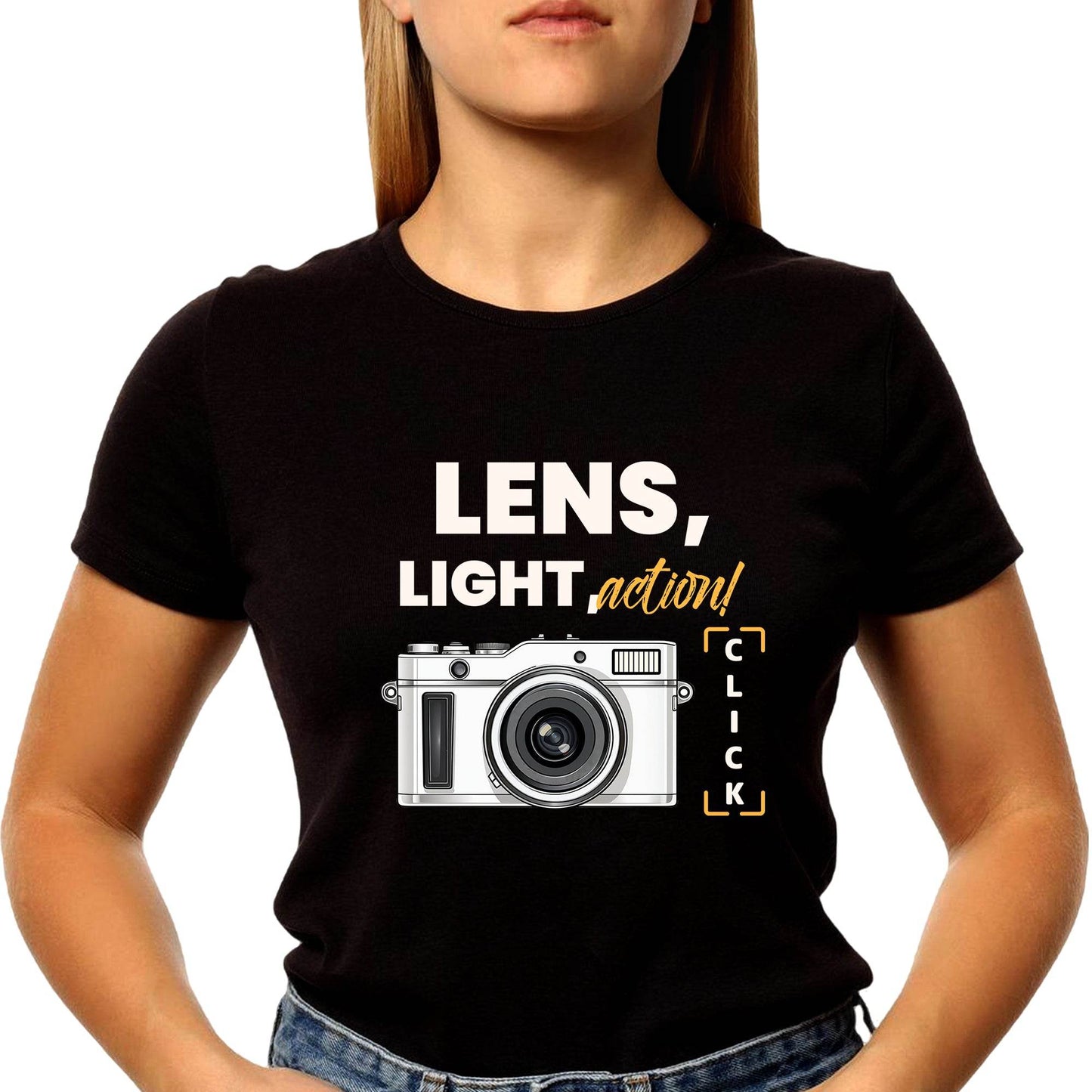 Lens Light Action - Unisex Round Neck Regular Fit 100% Combed Cotton Half Sleeve T-Shirt - Mojilo Mart