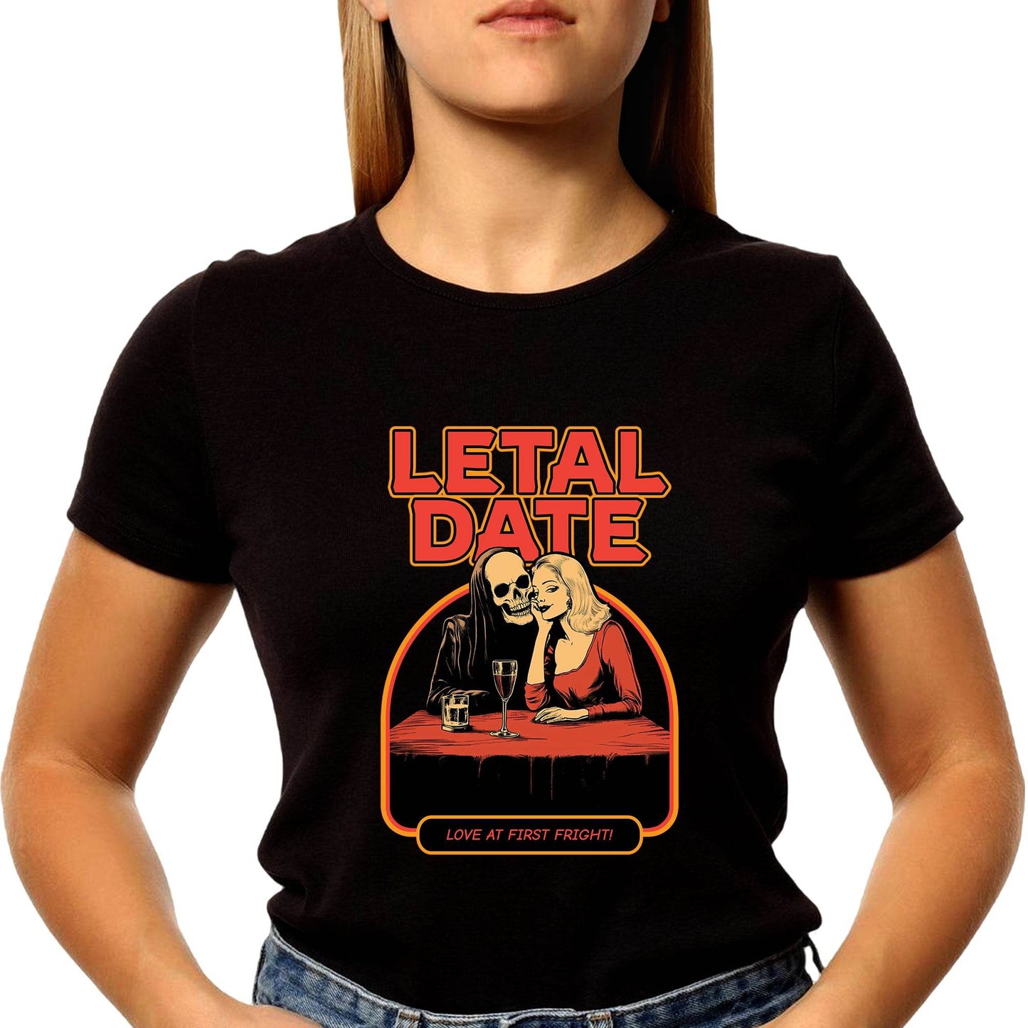Letal Date Love At First Frighti - Unisex Round Neck Regular Fit 100% Combed Cotton Half Sleeve T-Shirt - Mojilo Mart