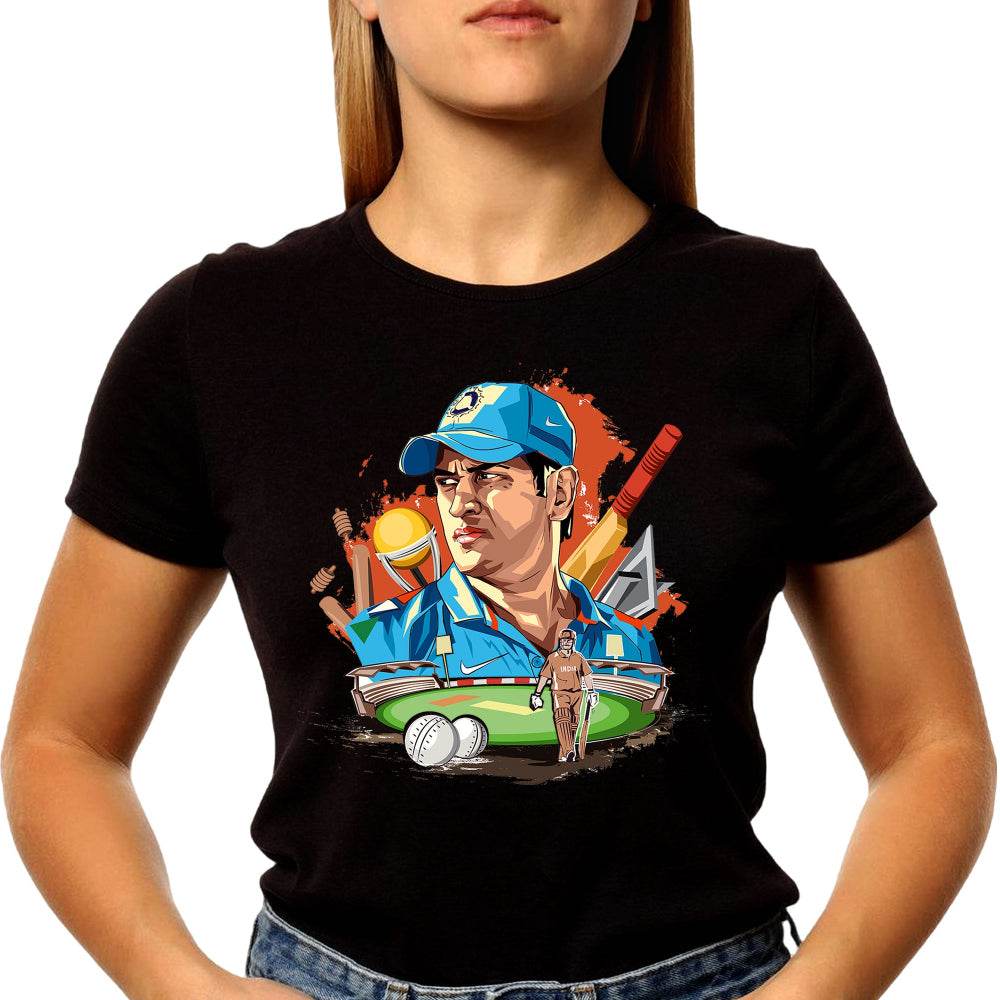 M.S Dhoni Vector Desing - Unisex Round Neck Regular Fit 100% Combed Cotton Half Sleeve T-Shirt - Mojilo Mart