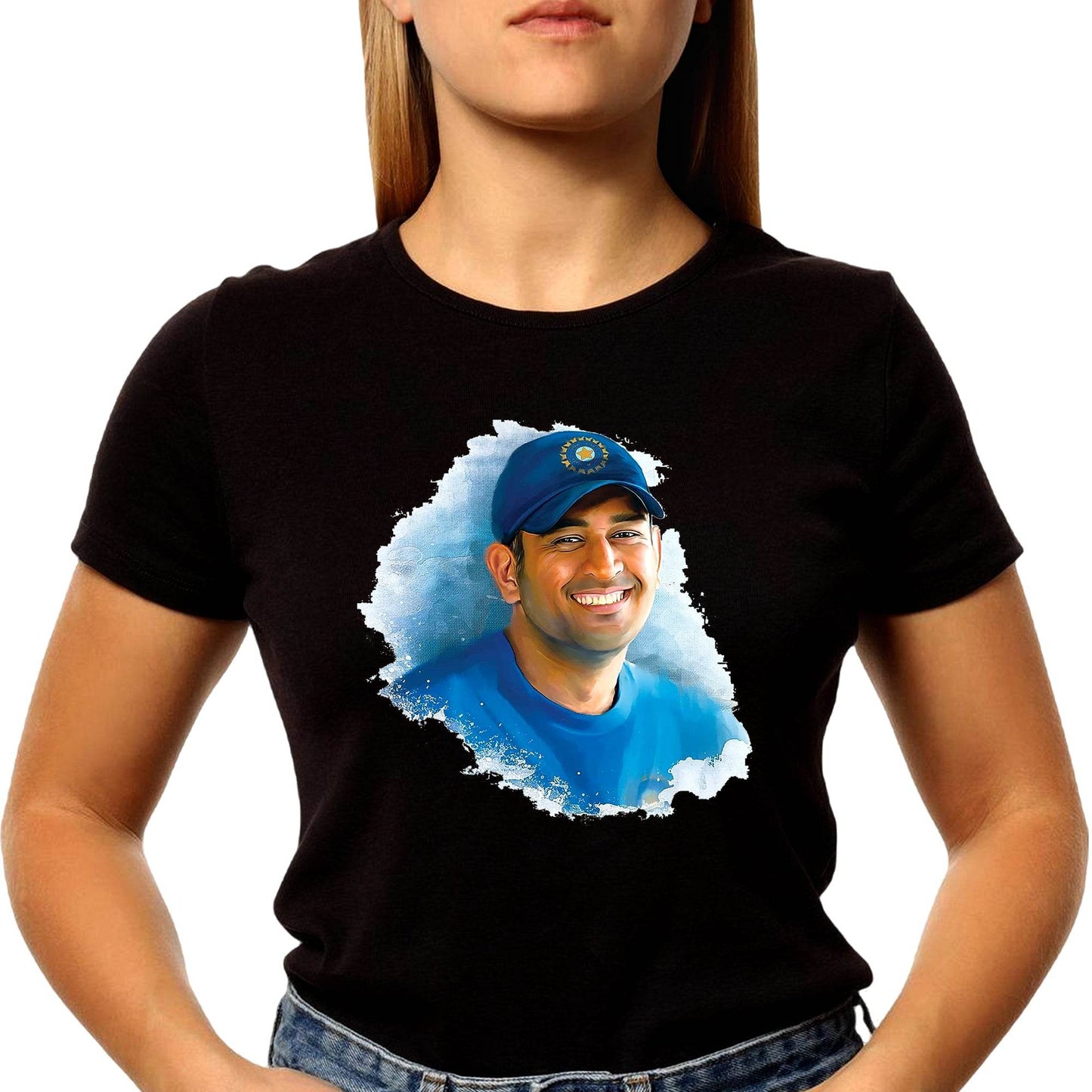 M S Dhoni Wall Poster - Unisex Round Neck Regular Fit 100% Combed Cotton Half Sleeve T-Shirt - Mojilo Mart