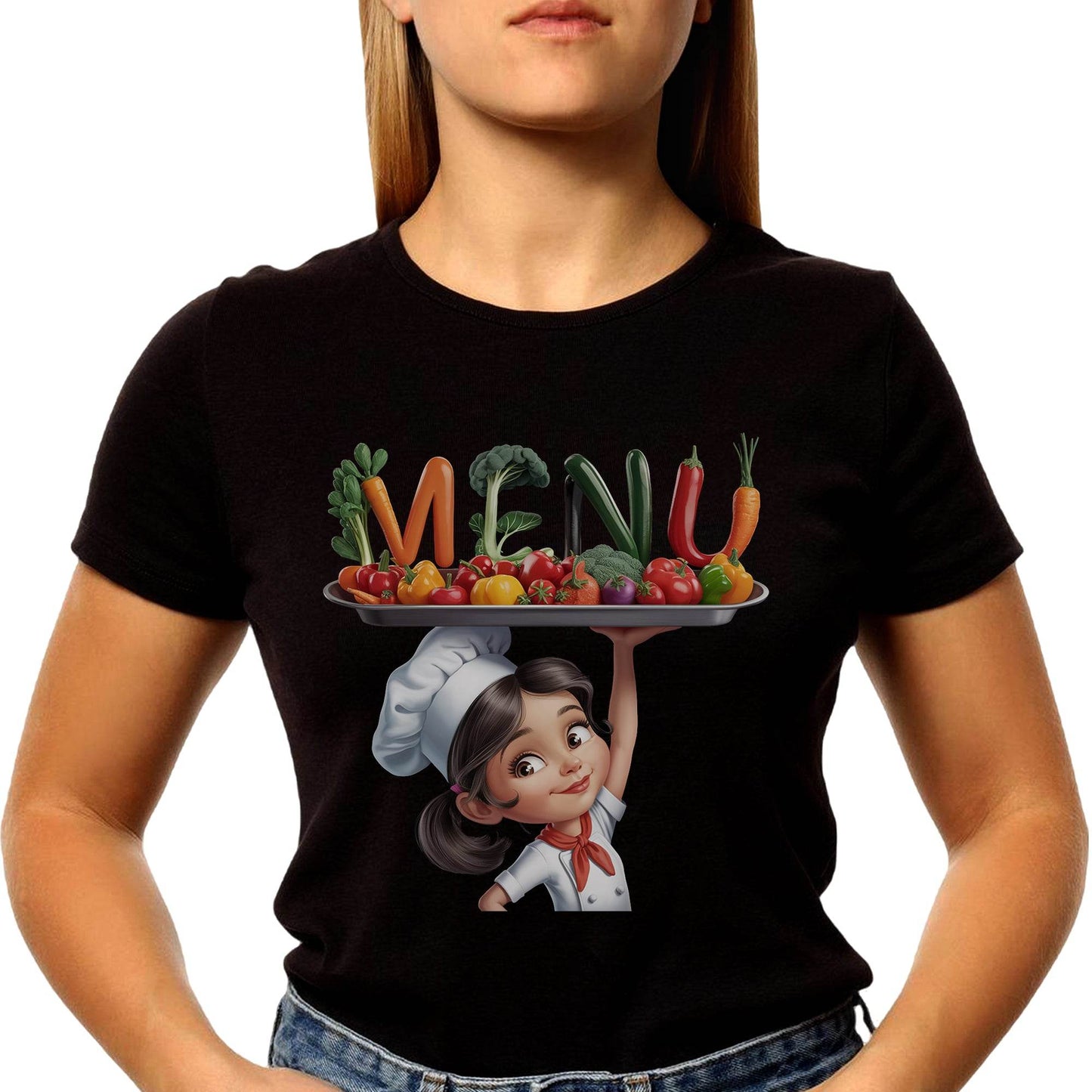 Menu Cute Cook Character - Unisex Round Neck Regular Fit 100% Combed Cotton Half Sleeve T-Shirt - Mojilo Mart