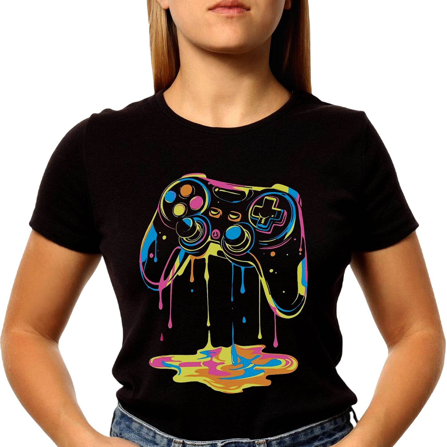 Neon Graffiti Gaming Controller - Unisex Round Neck Regular Fit 100% Combed Cotton Half Sleeve T-Shirt - Mojilo Mart