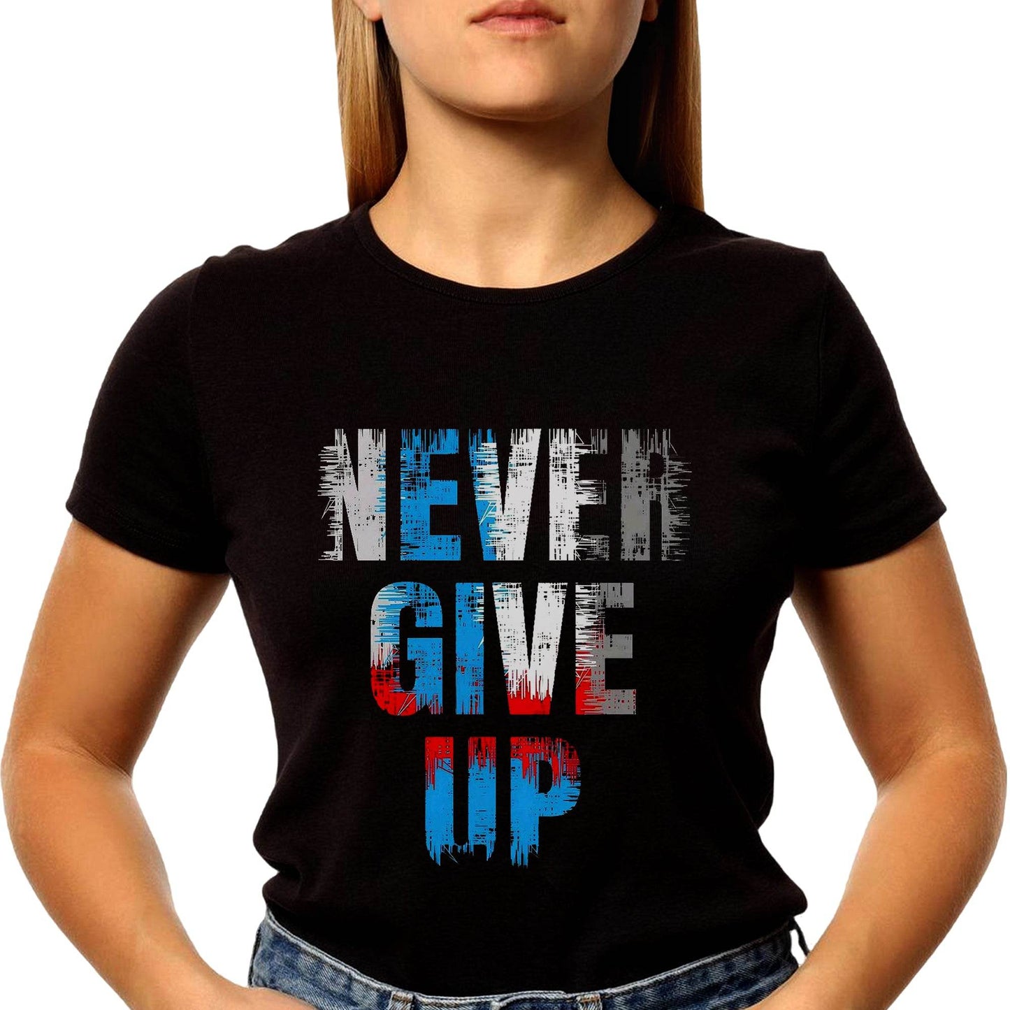 Never Give Up Print Design- Unisex Round Neck Regular Fit 100% Combed Cotton Half Sleeve T-Shirt - Mojilo Mart