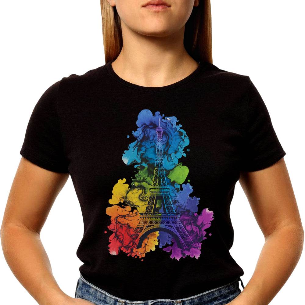 Paris Eiffel Tower Artistic Rainbow - Unisex Round Neck Regular Fit 100% Combed Cotton Half Sleeve T-Shirt - Mojilo Mart