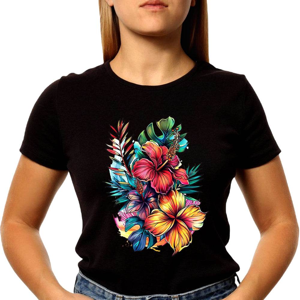 Peacock Summer Flower tropical Hibiscus - Unisex Round Neck Regular Fit 100% Combed Cotton Half Sleeve T-Shirt - Mojilo Mart