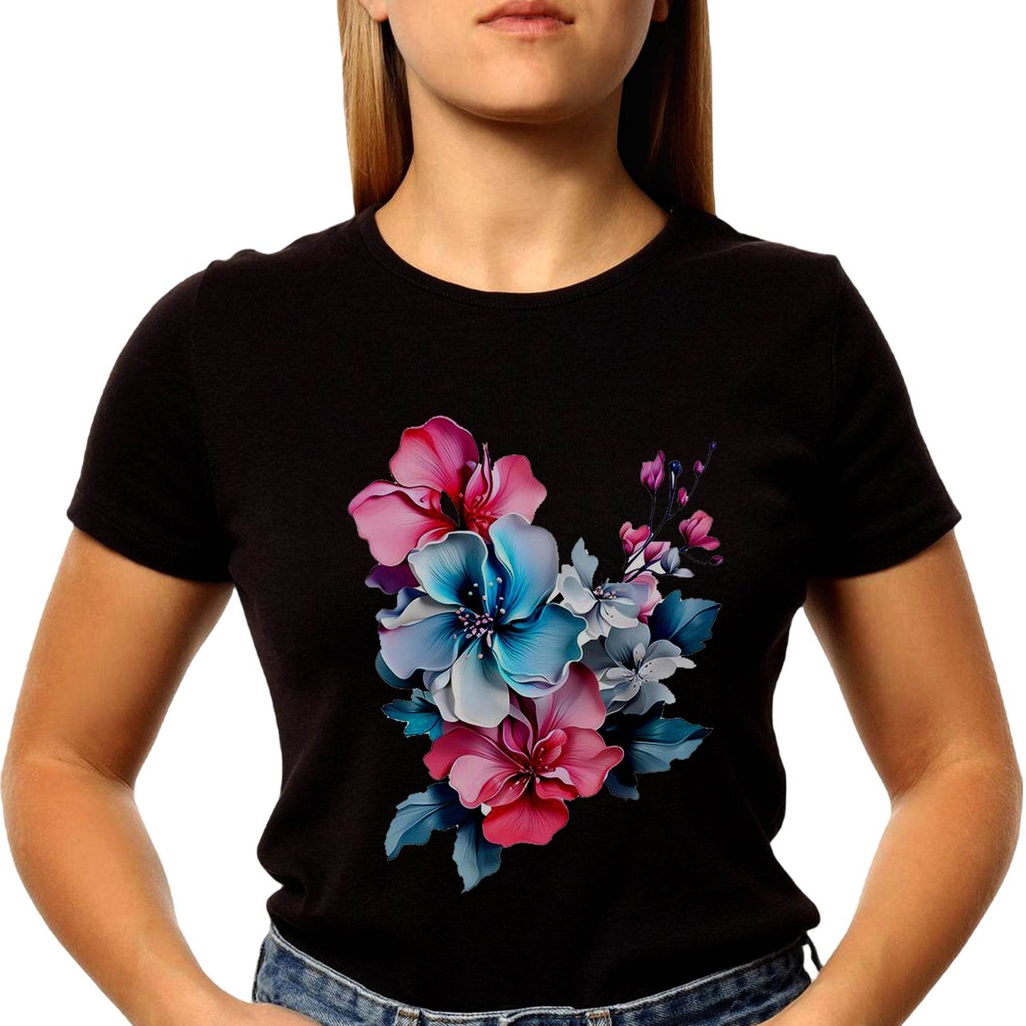 Pink Fantasy Flowers - Unisex Round Neck Regular Fit 100% Combed Cotton Half Sleeve T-Shirt - Mojilo Mart
