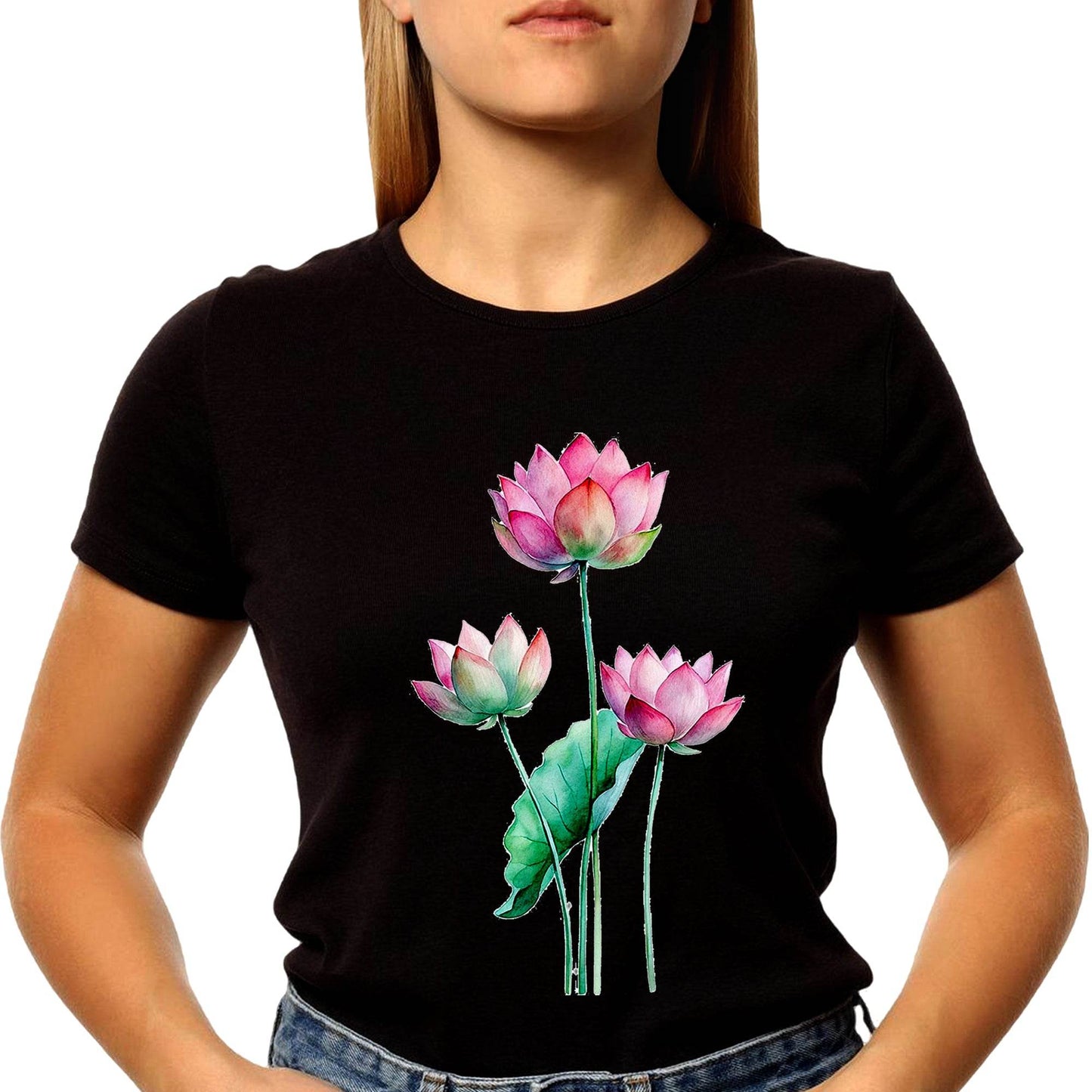 Pink Lotus Flower - Unisex Round Neck Regular Fit 100% Combed Cotton Half Sleeve T-Shirt - Mojilo Mart