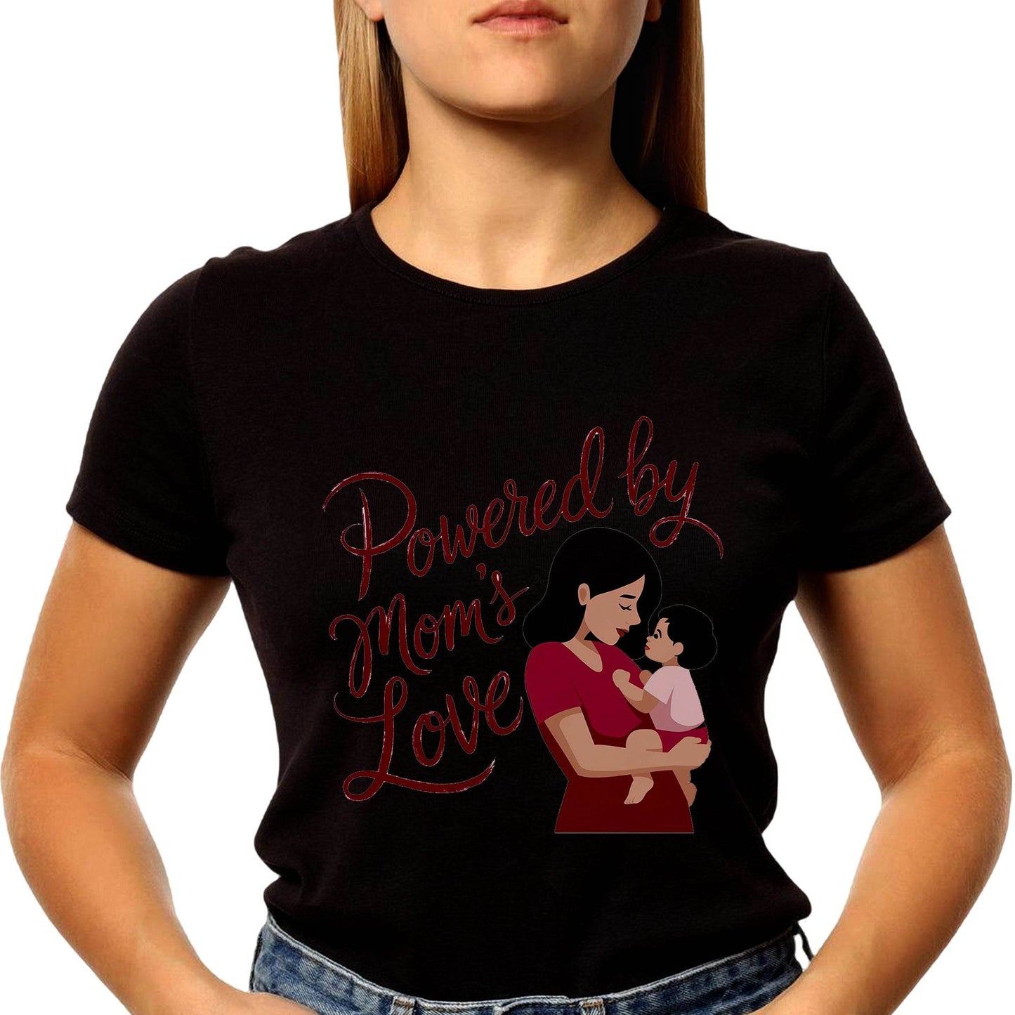 Powered By Mom Love - Unisex Round Neck Regular Fit 100% Combed Cotton Half Sleeve T-Shirt - Mojilo Mart
