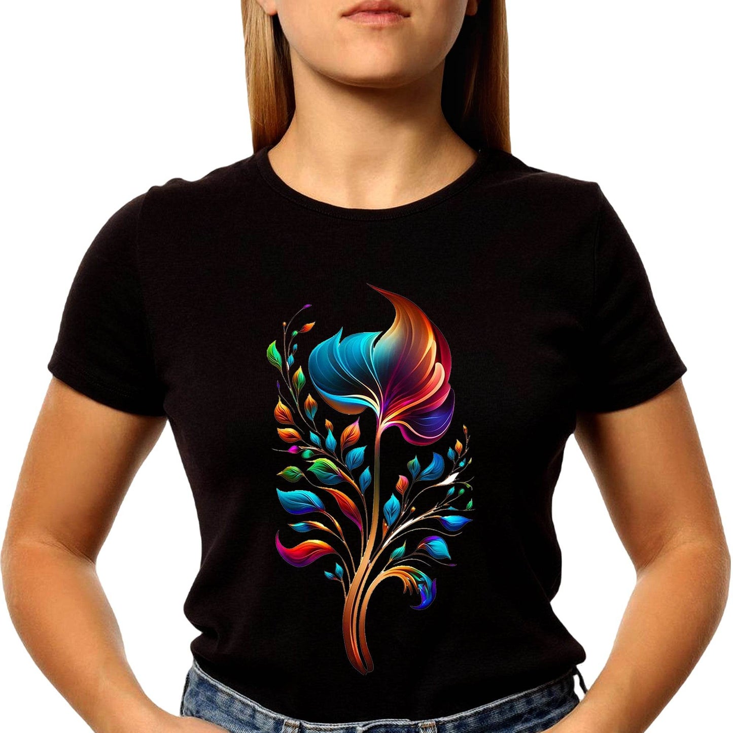 Pretty Flower in Night with Fire - Unisex Round Neck Regular Fit 100% Combed Cotton Half Sleeve T-Shirt - Mojilo Mart