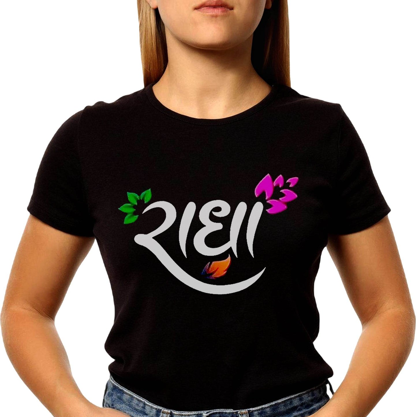 Radha Gujarati - Unisex Round Neck Regular Fit 100% Combed Cotton Half Sleeve T-Shirt - Mojilo Mart