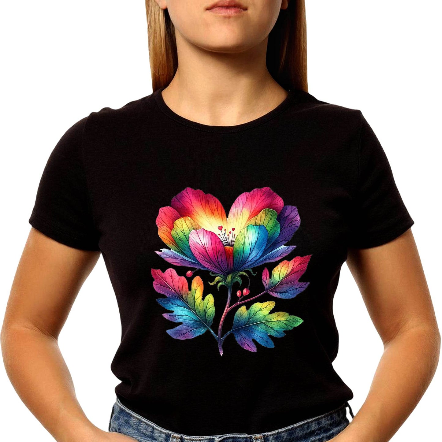 Rainbow Flower - Unisex Round Neck Regular Fit 100% Combed Cotton Half Sleeve T-Shirt - Mojilo Mart