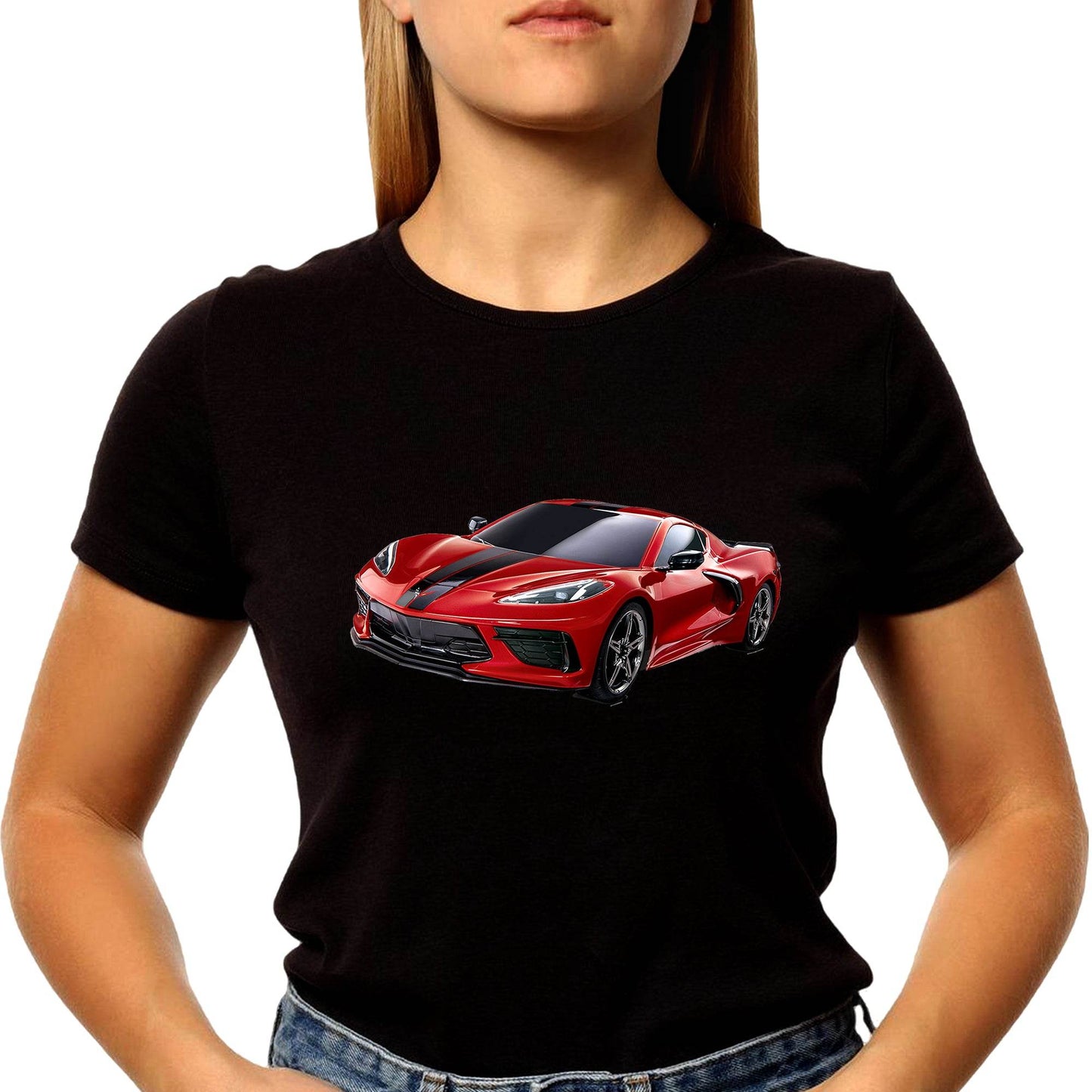 Red Chevy 'Vette C8 Mid Engine - Unisex Round Neck Regular Fit 100% Combed Cotton Half Sleeve T-Shirt - Mojilo Mart