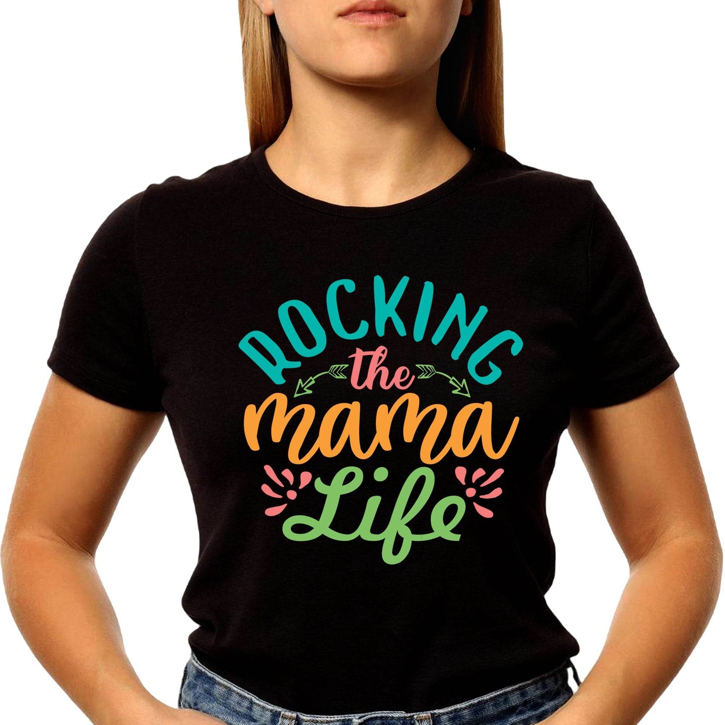 Rockin This Mama Life - Unisex Round Neck Regular Fit 100% Combed Cotton Half Sleeve T-Shirt - Mojilo Mart