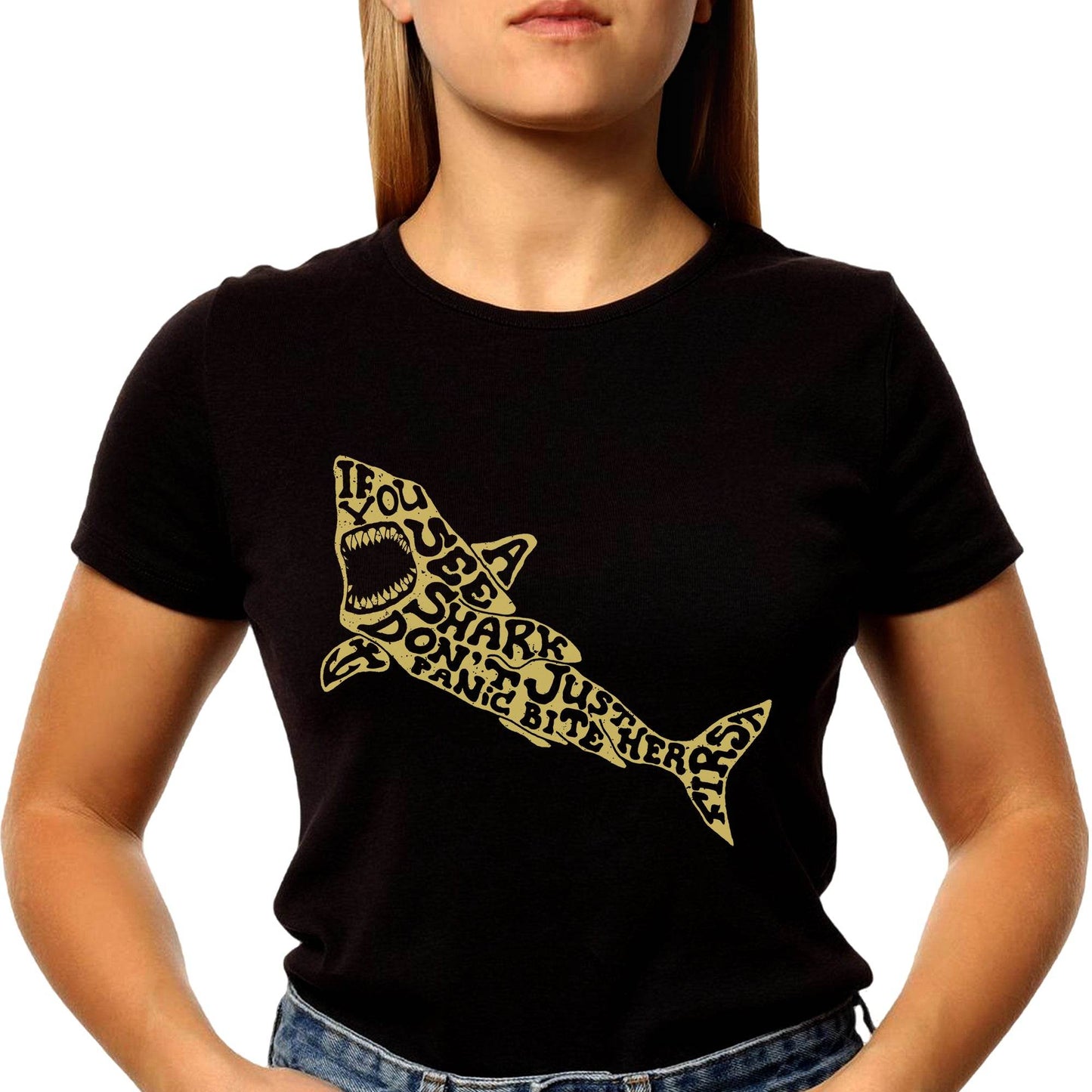 SEE SHARK DON'T PANIC - Unisex Round Neck Regular Fit 100% Combed Cotton Half Sleeve T-Shirt - Mojilo Mart