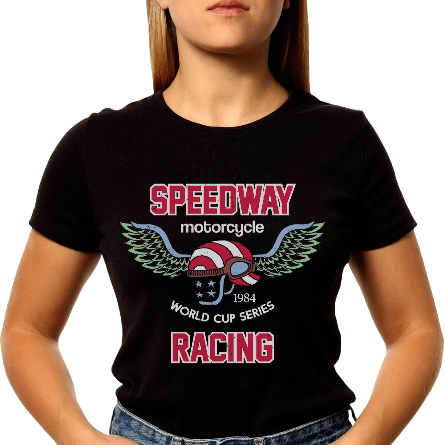 SPEEDWAY motorcycle 1984 WORLD CUP SERIES RACING - Unisex Round Neck Regular Fit 100% Combed Cotton Half Sleeve T-Shirt - Mojilo Mart