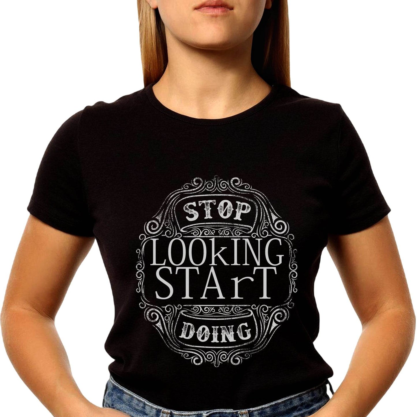 STOP LOOKING START DOING - Unisex Round Neck Regular Fit 100% Combed Cotton Half Sleeve T-Shirt - Mojilo Mart