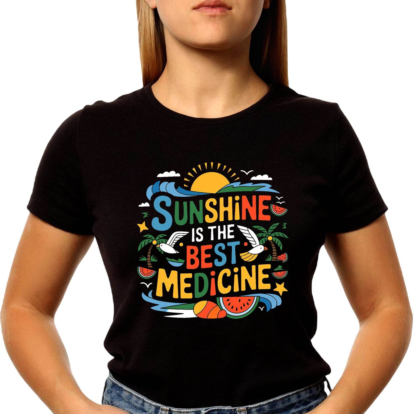 Sunshine Is The Best Medicine - Unisex Round Neck Regular Fit 100% Combed Cotton Half Sleeve T-Shirt - Mojilo Mart