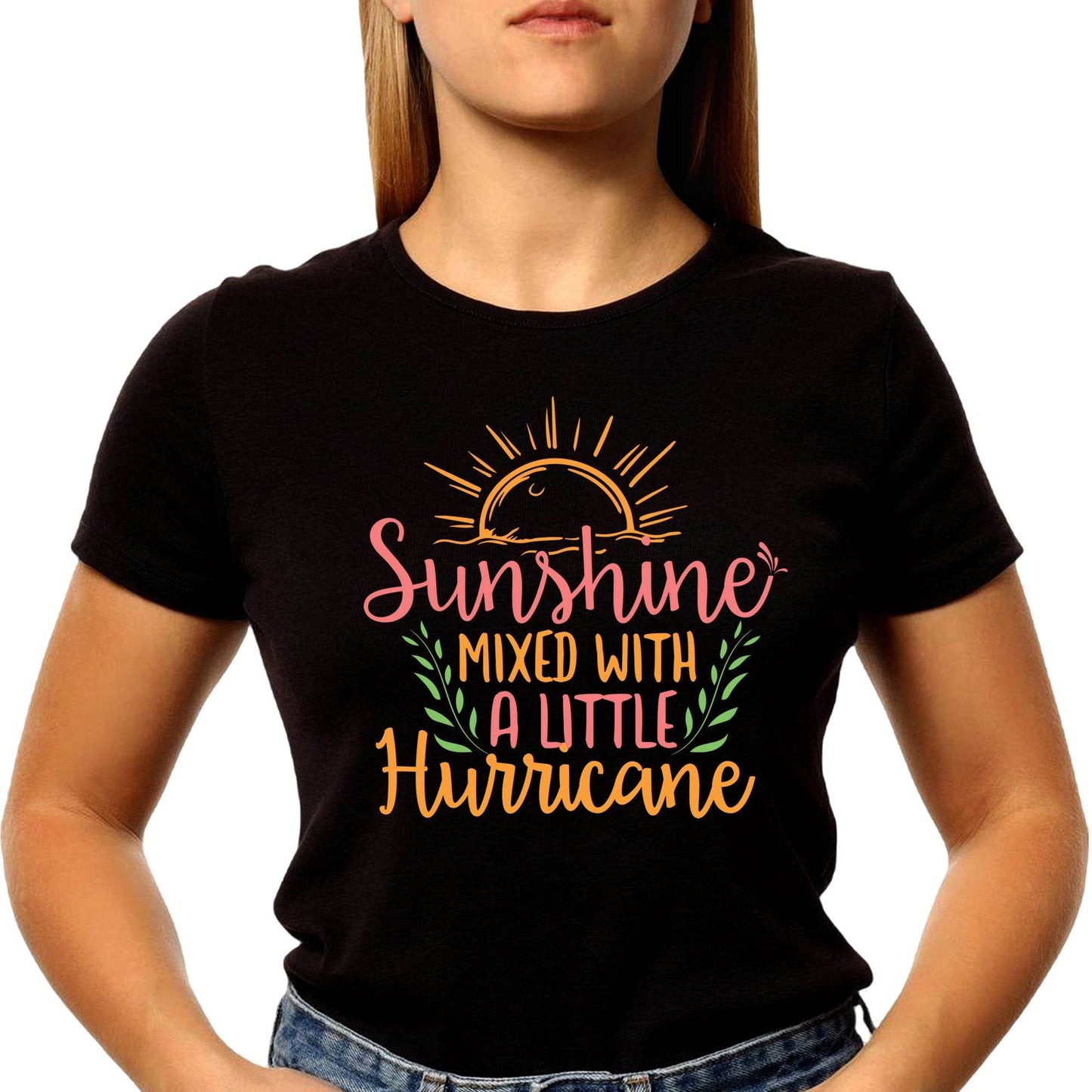Sunshine Mixed With A Little Hurricane Sunshine - Unisex Round Neck Regular Fit 100% Combed Cotton Half Sleeve T-Shirt - Mojilo Mart