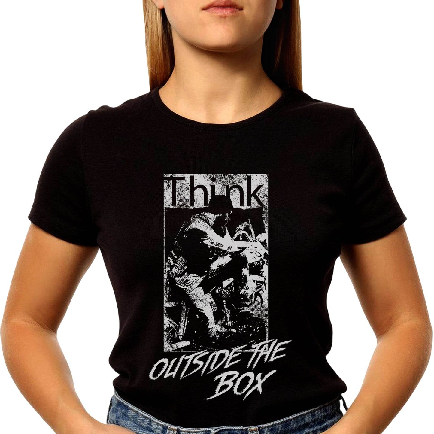 Think OUTSIDE THE BOX - Unisex Round Neck Regular Fit 100% Combed Cotton Half Sleeve T-Shirt - Mojilo Mart