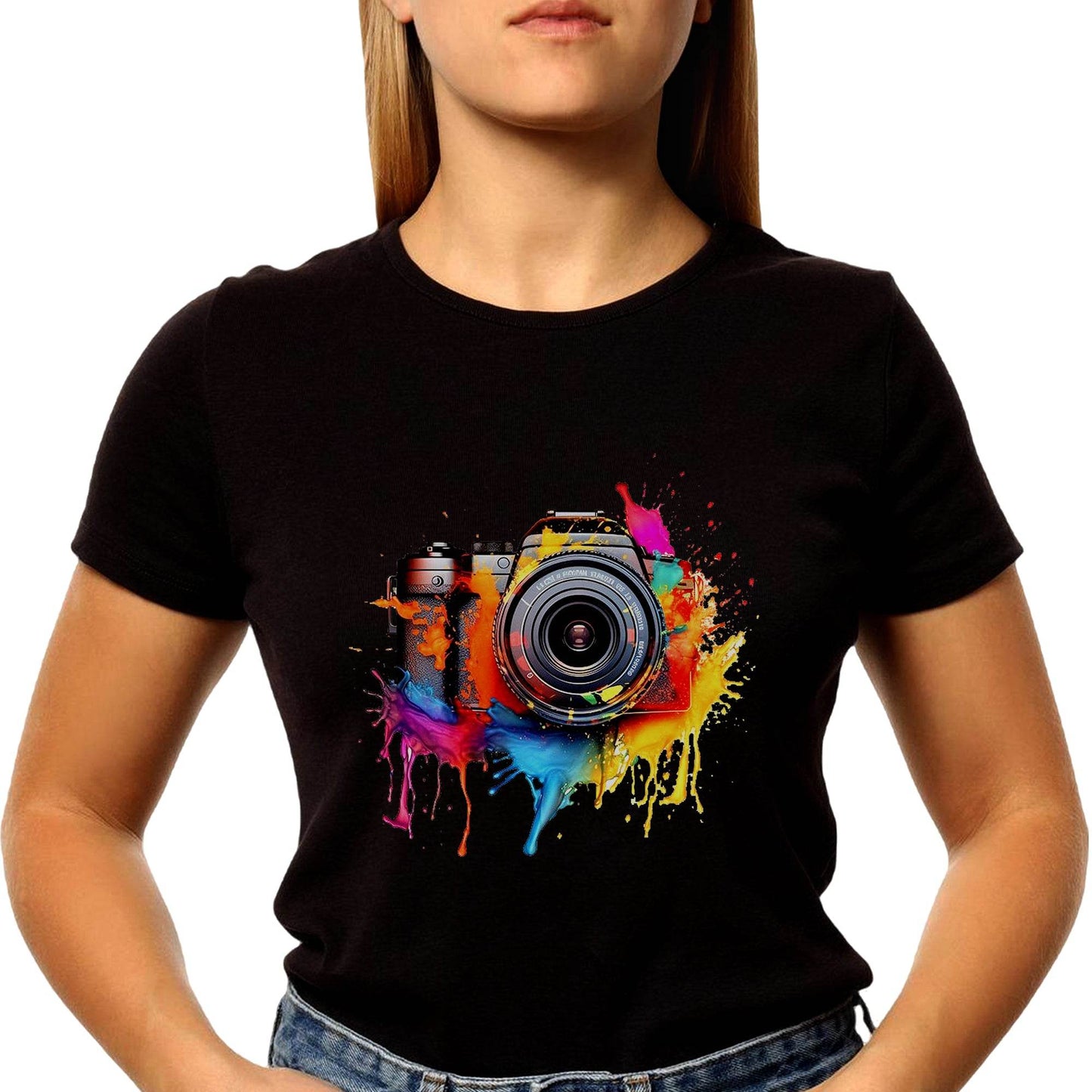 Vector colorful camera - Unisex Round Neck Regular Fit 100% Combed Cotton Half Sleeve T-Shirt - Mojilo Mart