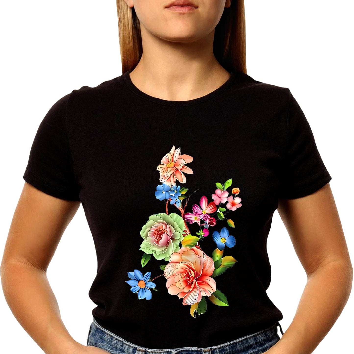 Vibrant Garden Flower - Unisex Round Neck Regular Fit 100% Combed Cotton Half Sleeve T-Shirt - Mojilo Mart