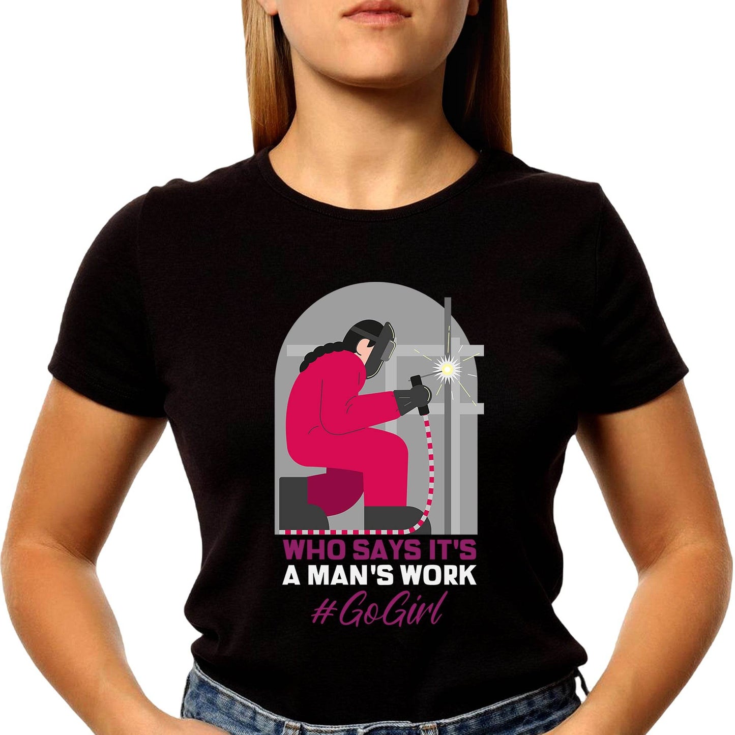 Who Says It's A Man's Work - Unisex Round Neck Regular Fit 100% Combed Cotton Half Sleeve T-Shirt - Mojilo Mart
