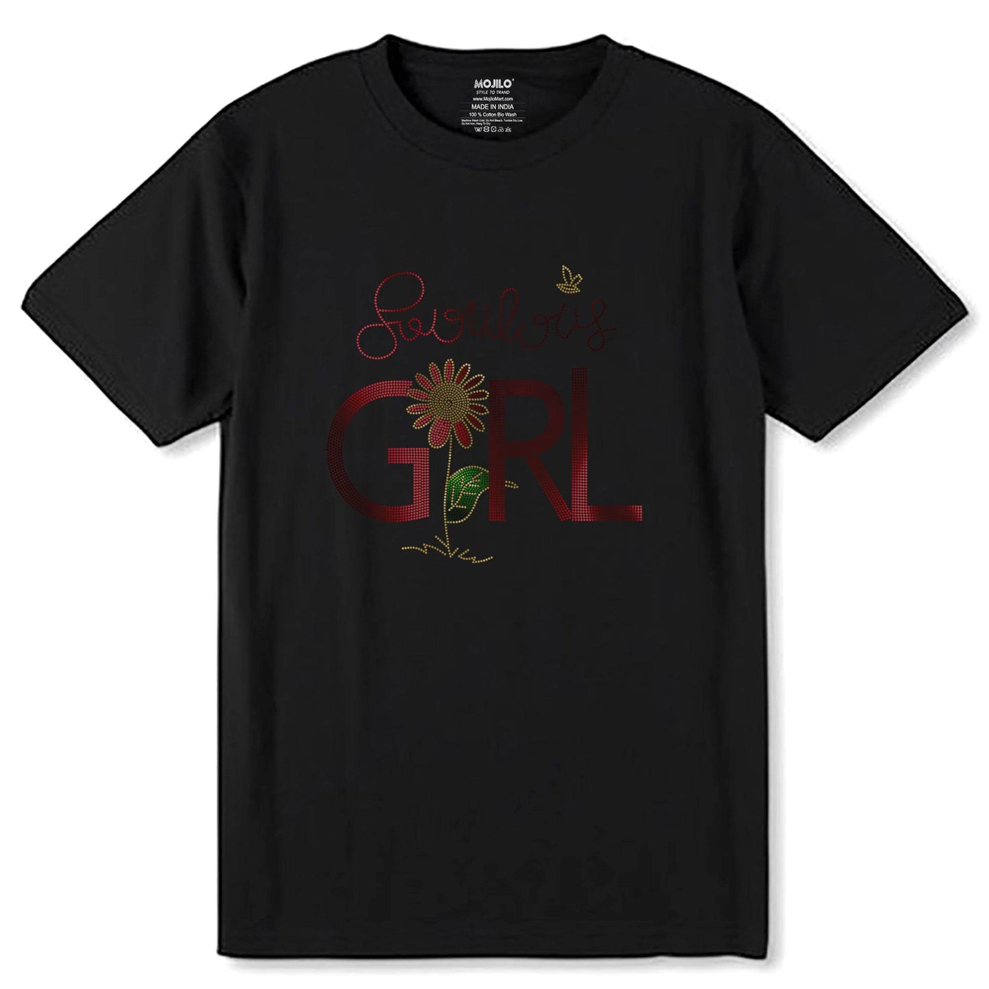 GOLD-GREEN & RED SPANGLE Sovulous GIRL - Unisex Round Neck Regular Fit 100% Combed Cotton Half Sleeve T-Shirt - Mojilo Mart