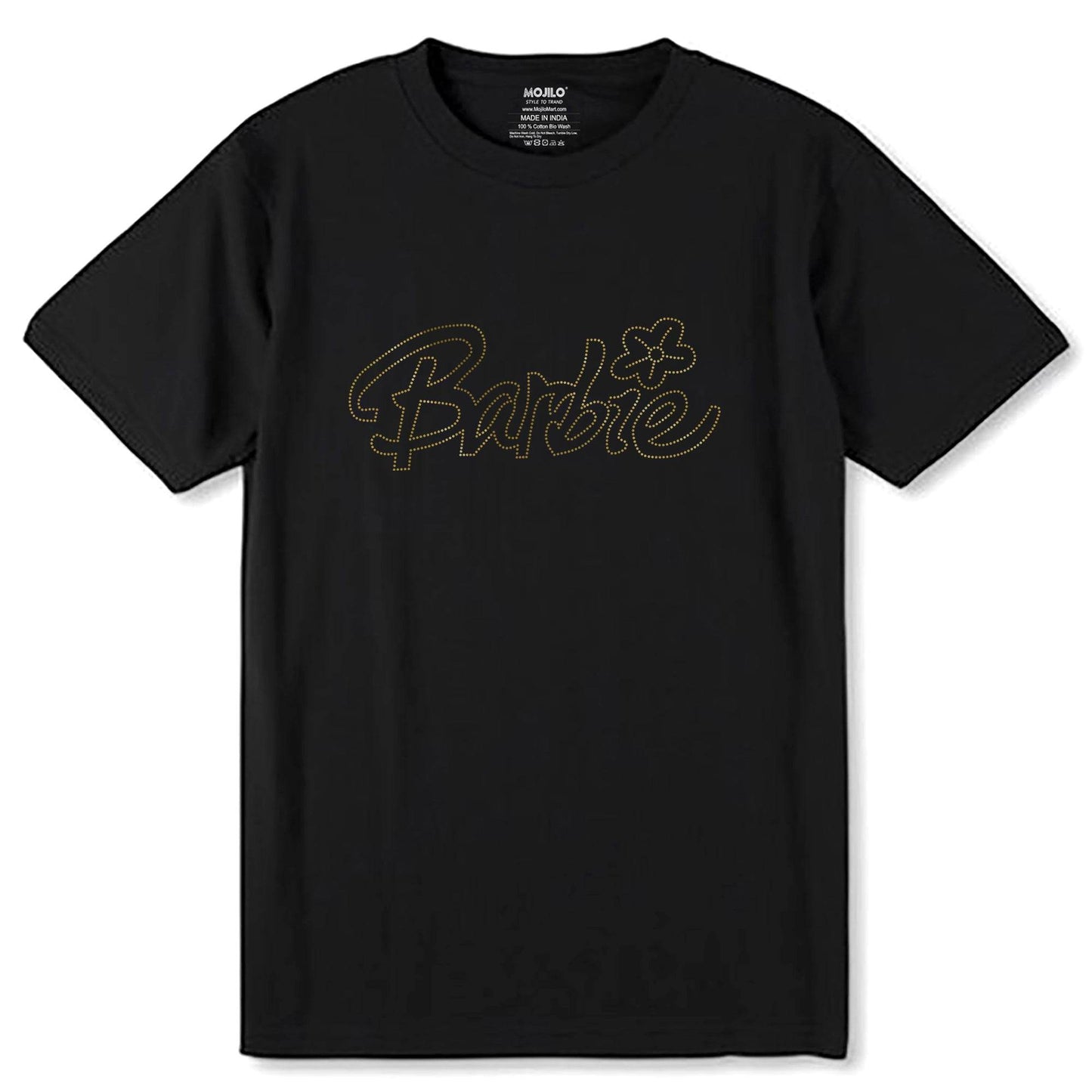 GOLD SPANGLE BARBIE - Unisex Round Neck Regular Fit 100% Combed Cotton Half Sleeve T-Shirt - Mojilo Mart