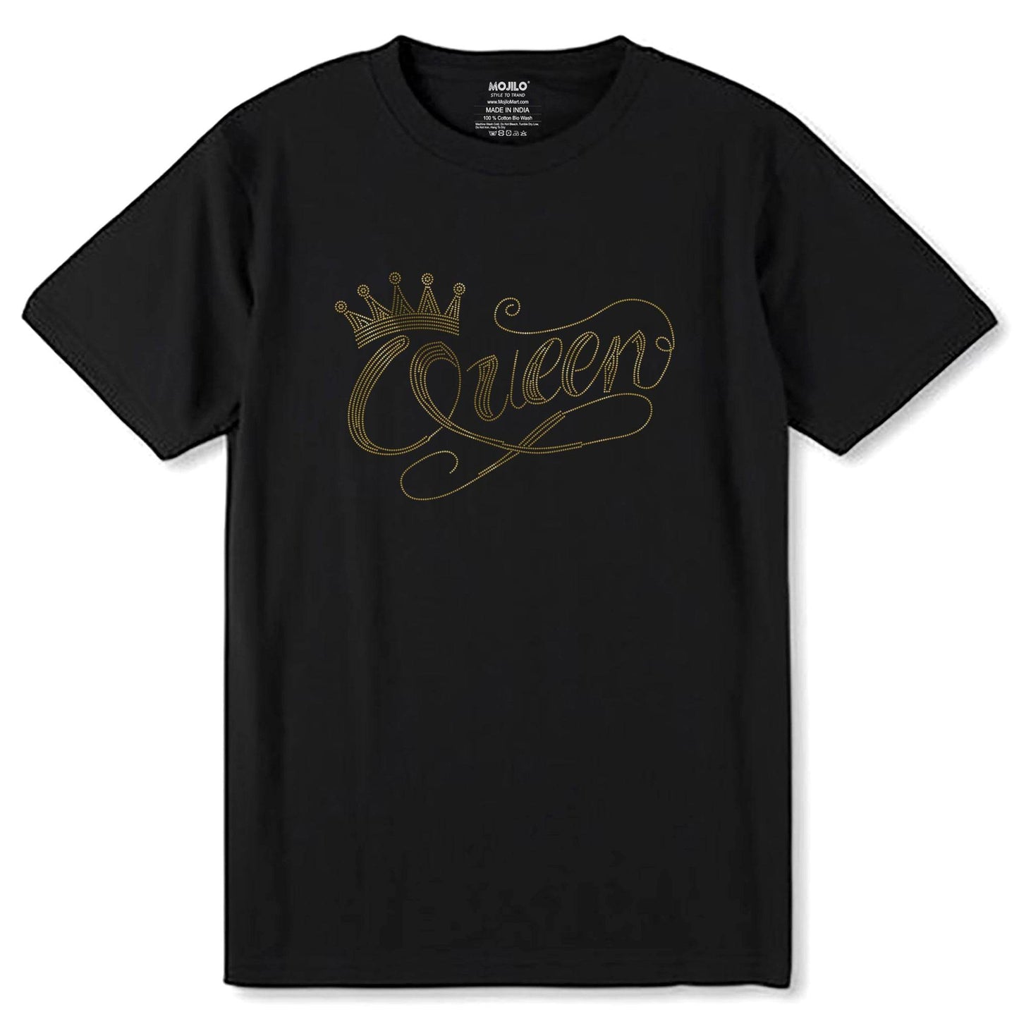 GOLD SPANGLE CROWN QUEEN - Unisex Round Neck Regular Fit 100% Combed Cotton Half Sleeve T-Shirt - Mojilo Mart