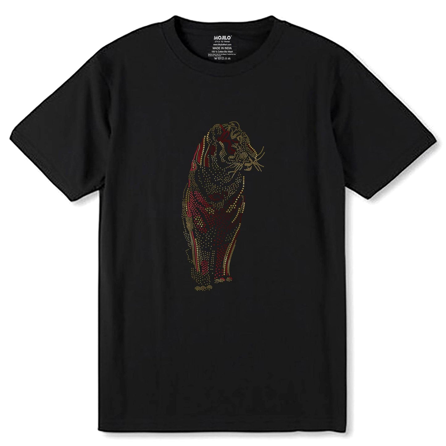 GOLD & RED SPANGLE ROYAL Bengal Tiger - Unisex Round Neck Regular Fit 100% Combed Cotton Half Sleeve T-Shirt - Mojilo Mart