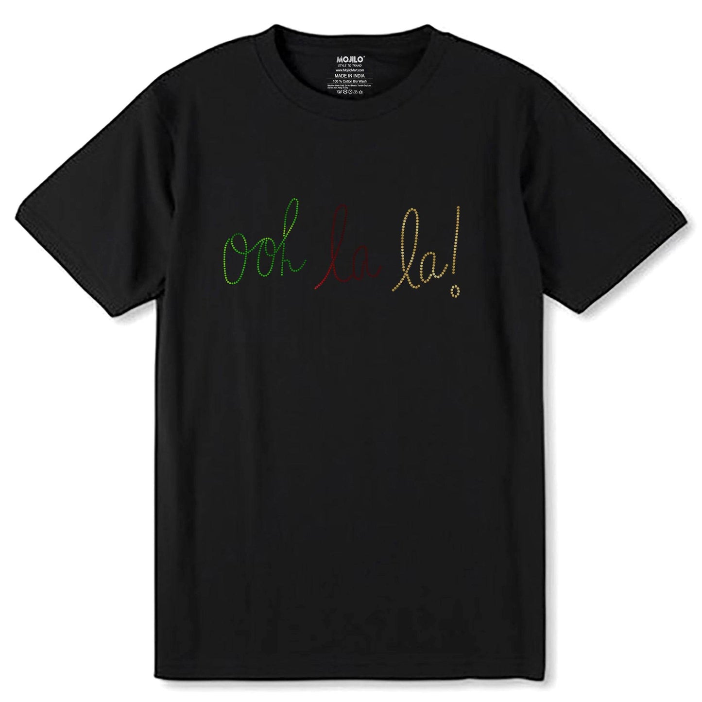 GREEN-GOLD & RED SPANGLE OOH LA LA! - Unisex Round Neck Regular Fit 100% Combed Cotton Half Sleeve T-Shirt - Mojilo Mart