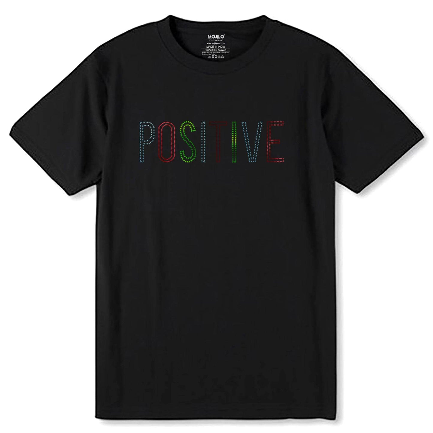 GREEN-SKYBLUE & RED SPANGLE POSITIVE - Unisex Round Neck Regular Fit 100% Combed Cotton Half Sleeve T-Shirt - Mojilo Mart