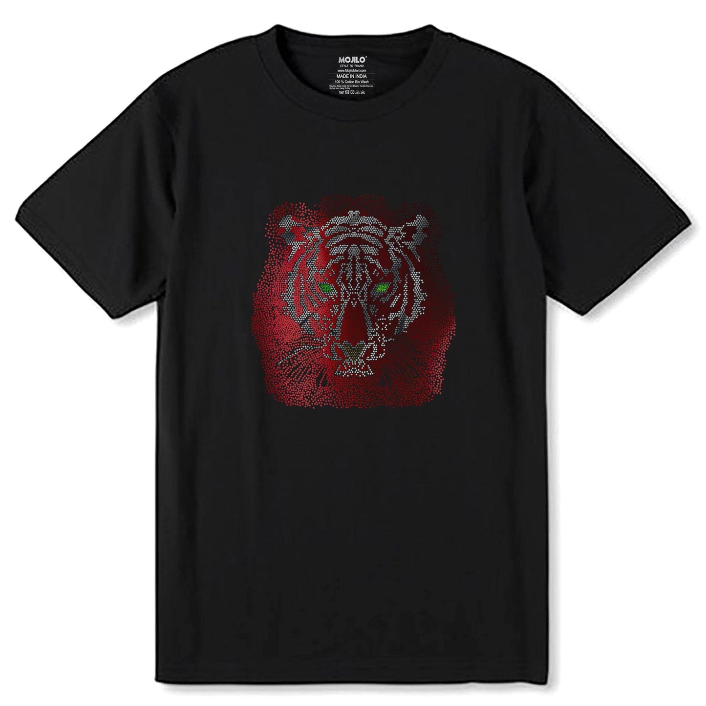 MIX COLOUR SPANGLE TIGER FACE - Unisex Round Neck Regular Fit 100% Combed Cotton Half Sleeve T-Shirt - Mojilo Mart