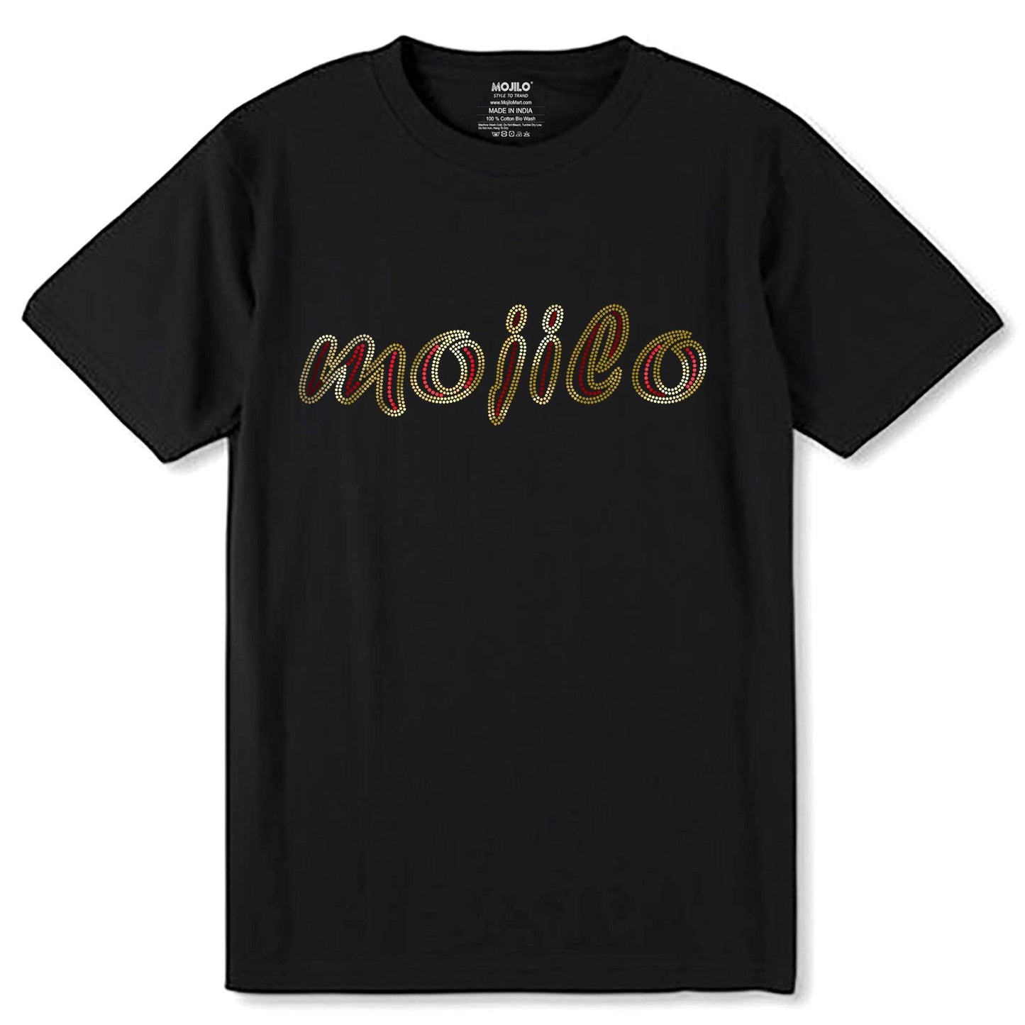 MOJILO SPANGLE RED GOLD - Unisex Round Neck Regular Fit 100% Combed Cotton Half Sleeve T-Shirt - Mojilo Mart